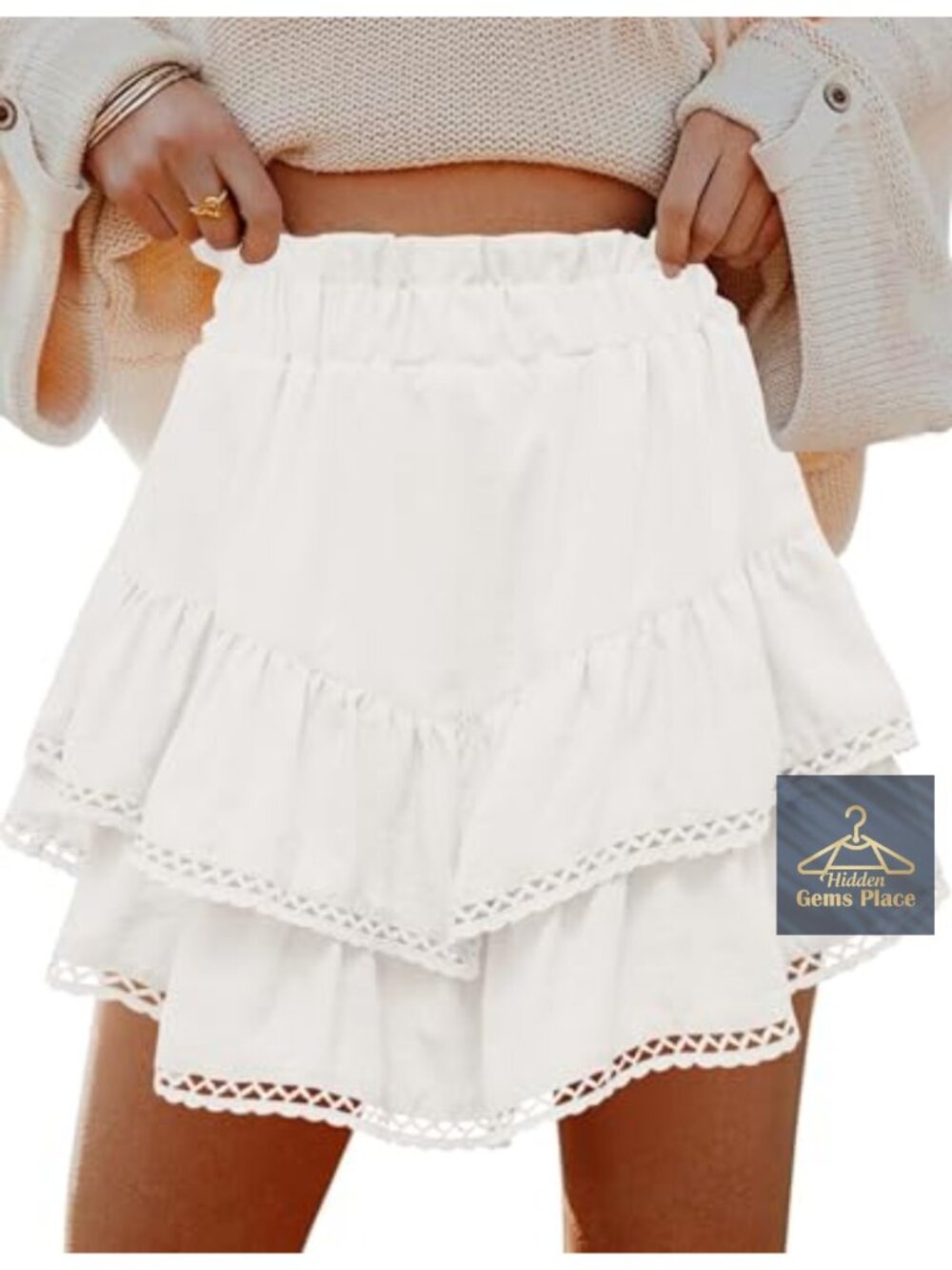 Flowy Tiered Ruffle Mini Skort with Crochet Hem